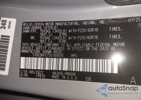 2025 Toyota Sienna Woodland Edition z USA, uszkodzony, nr VIN 5TDCSKFC7SS169095